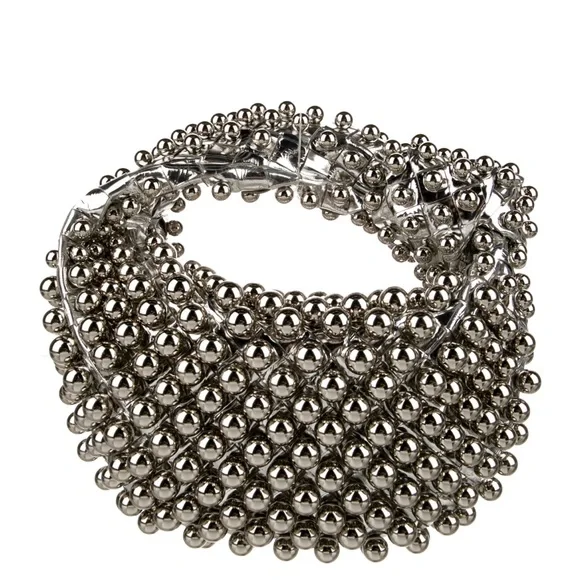 SOLD!! BOTTEGA VENETA MINI JODIE LEATHER SILVER METALLIC STUDDED BEADED BAG - Picture 4 of 9